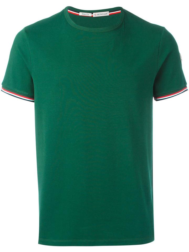 Moncler Stripe Detail Sleeve T-shirt, Men's, Size: Large, Green, Cotton/spandex/elastane