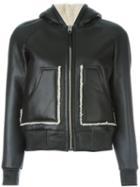 Coach Hooded Jacket, Women's, Size: 2, Black, Calf Leather/sheep Skin/shearling