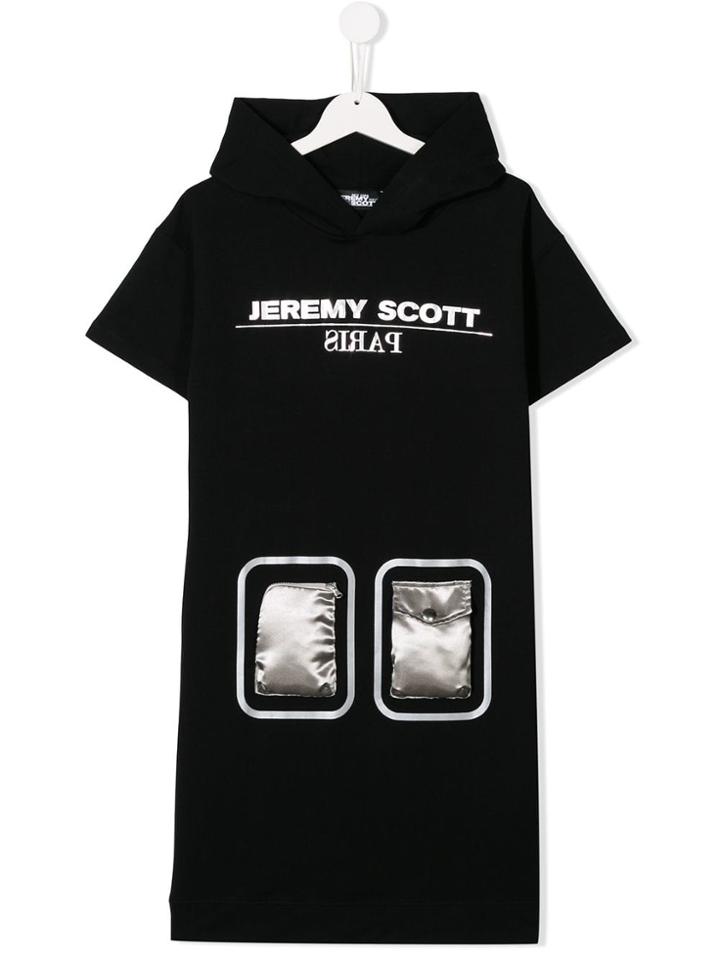 Jeremy Scott Junior Teen Logo Print Hooded Dress - Black
