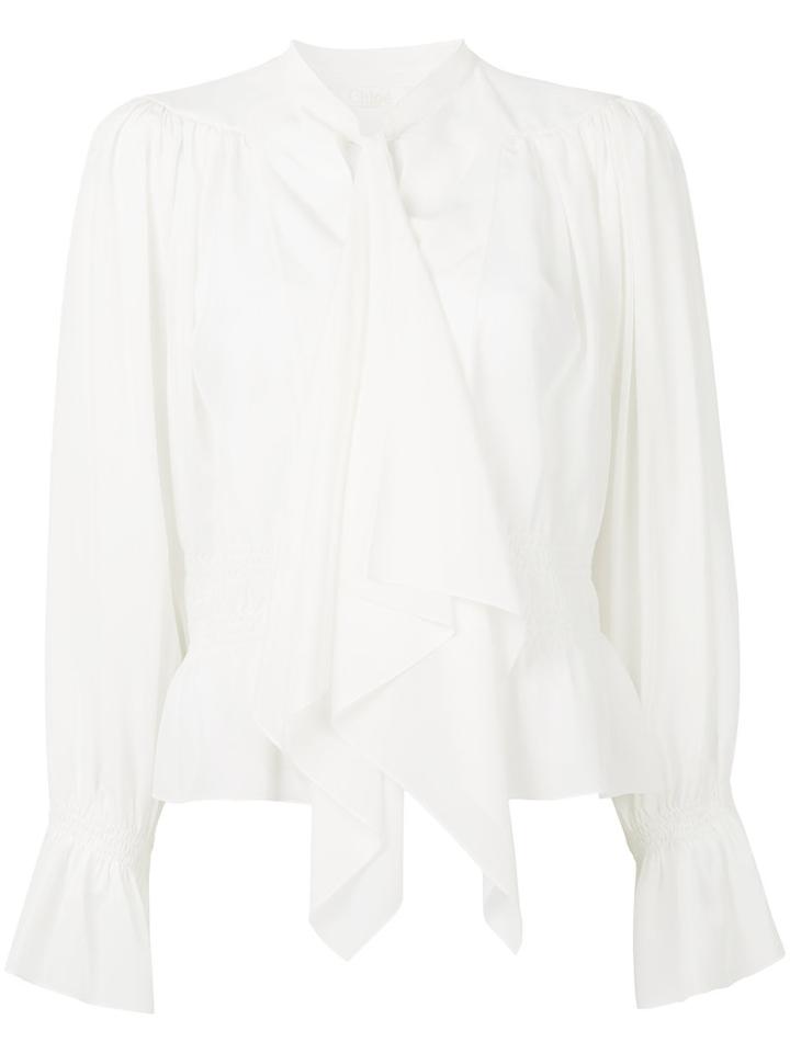 Chloé - Draped Blouse - Women - Silk - 34, Nude/neutrals, Silk