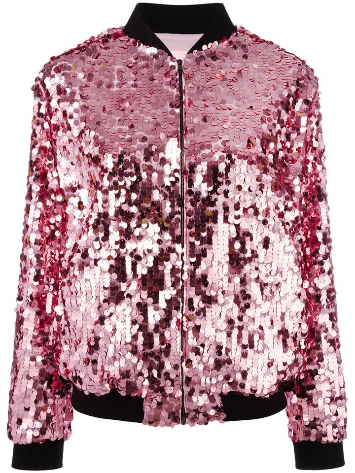 Giamba Sequin Embellished Bomber Jacket, Women's, Size: 42, Pink/purple, Polyester/cotton/polyamide/spandex/elastane