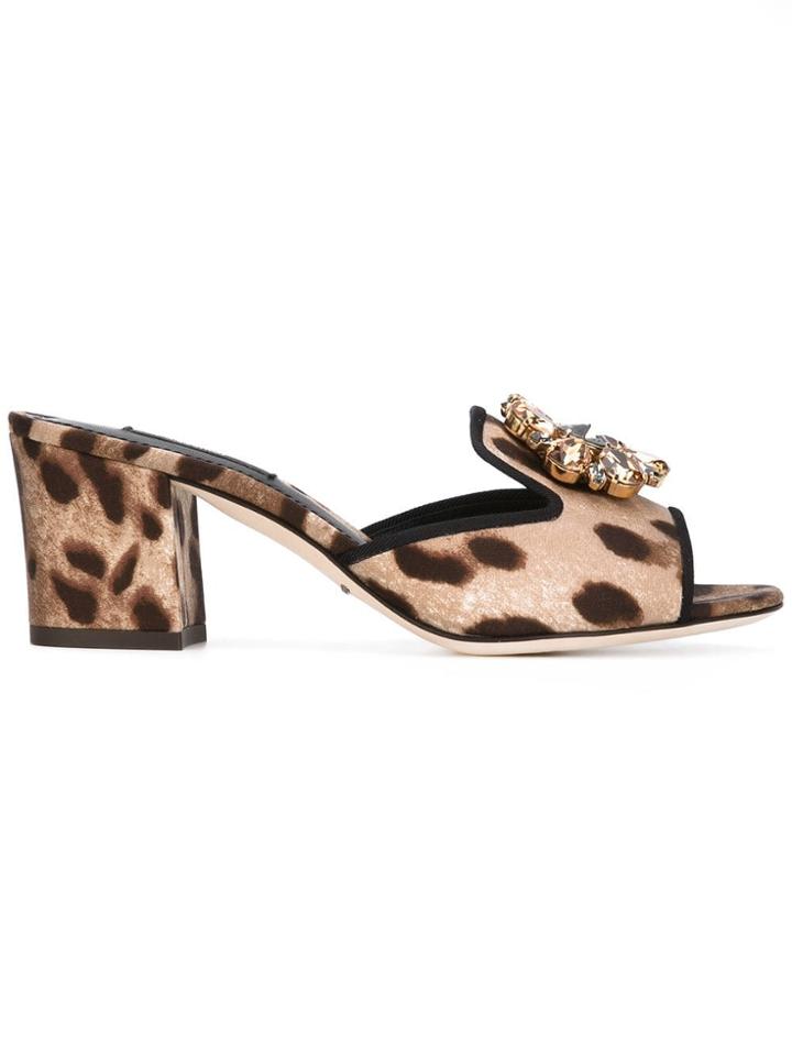 Dolce & Gabbana Crystal Embellished Mules - Brown