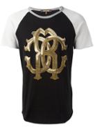 Roberto Cavalli Two-tone Metallic Monogram Logo T-shirt, Men's, Size: Xl, Black, Cotton