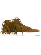 Louis Leeman Fringed Hi Top Lace Up Sneakers, Men's, Size: 42.5, Brown, Rubber/chamois Leather/leather