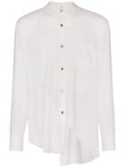 Sulvam Asymmetric Hem Distressed Shirt - White