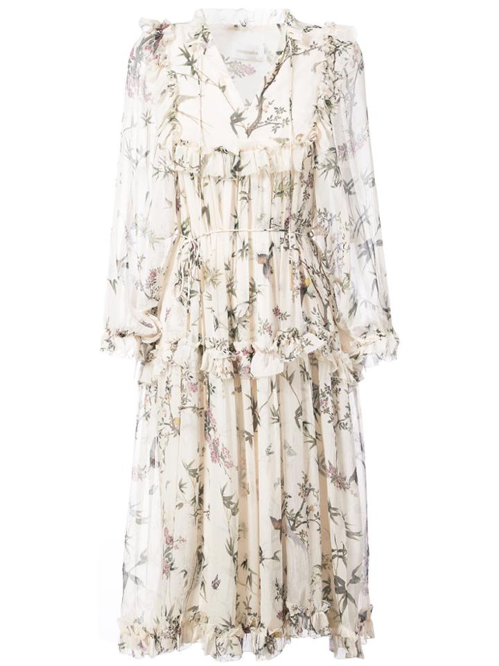 Zimmermann Maple Print Frill Midi Dress - White