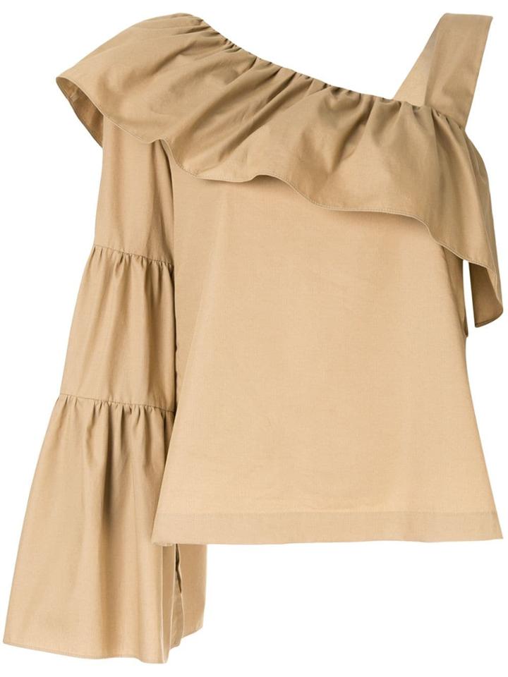 Goen.j Ruffled Asymmetric Top - Brown