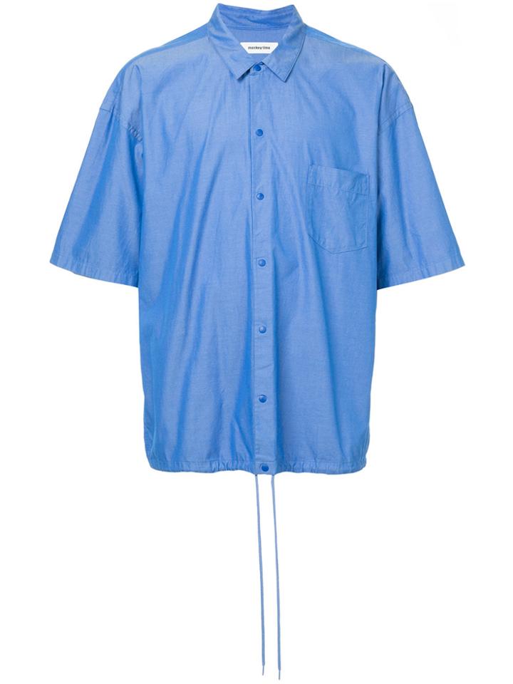 Monkey Time Drawstring Hem Shirt - Blue