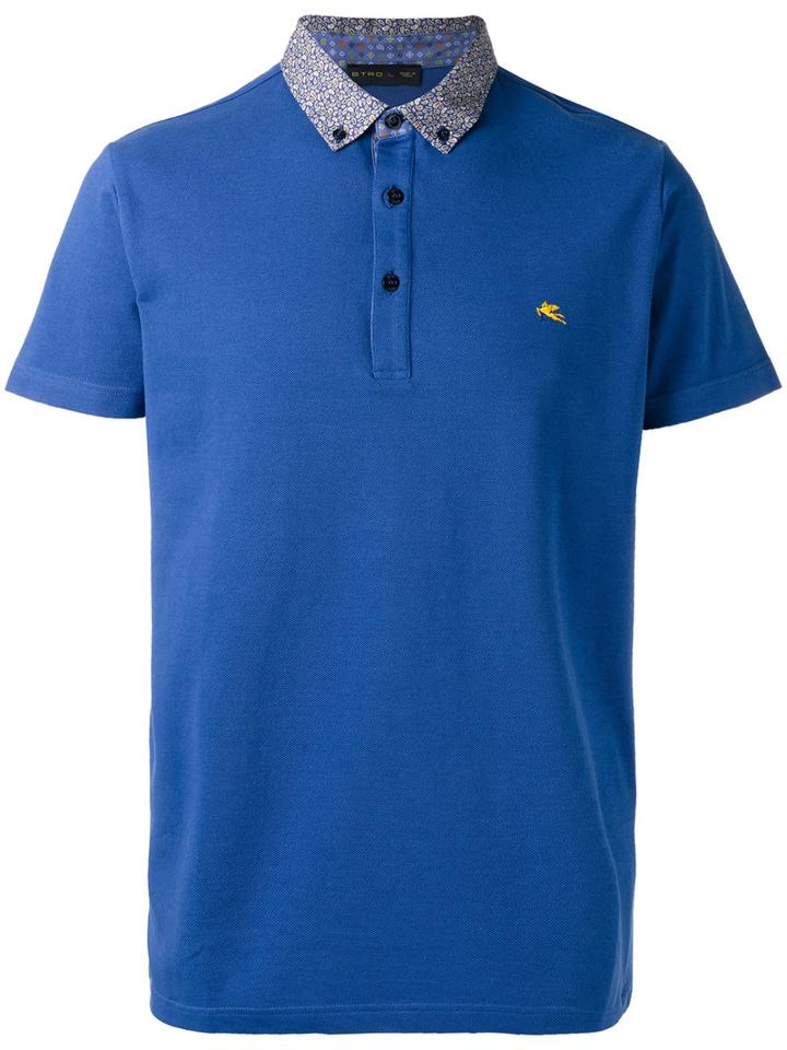 Etro Contrast Collar Polo Shirt, Men's, Size: Medium, Blue, Cotton/spandex/elastane
