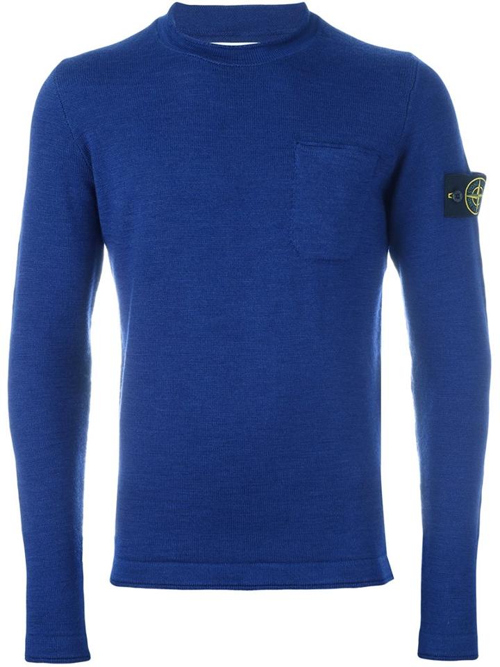 Stone Island Logo Patch Jumper, Men's, Size: Large, Blue, Wool