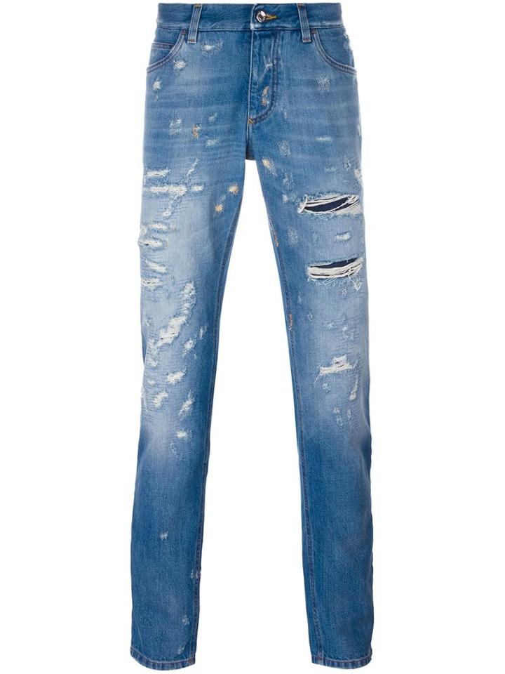 Dolce & Gabbana Distressed Jeans, Men's, Size: 56, Blue, Cotton/copper/glass/polyester