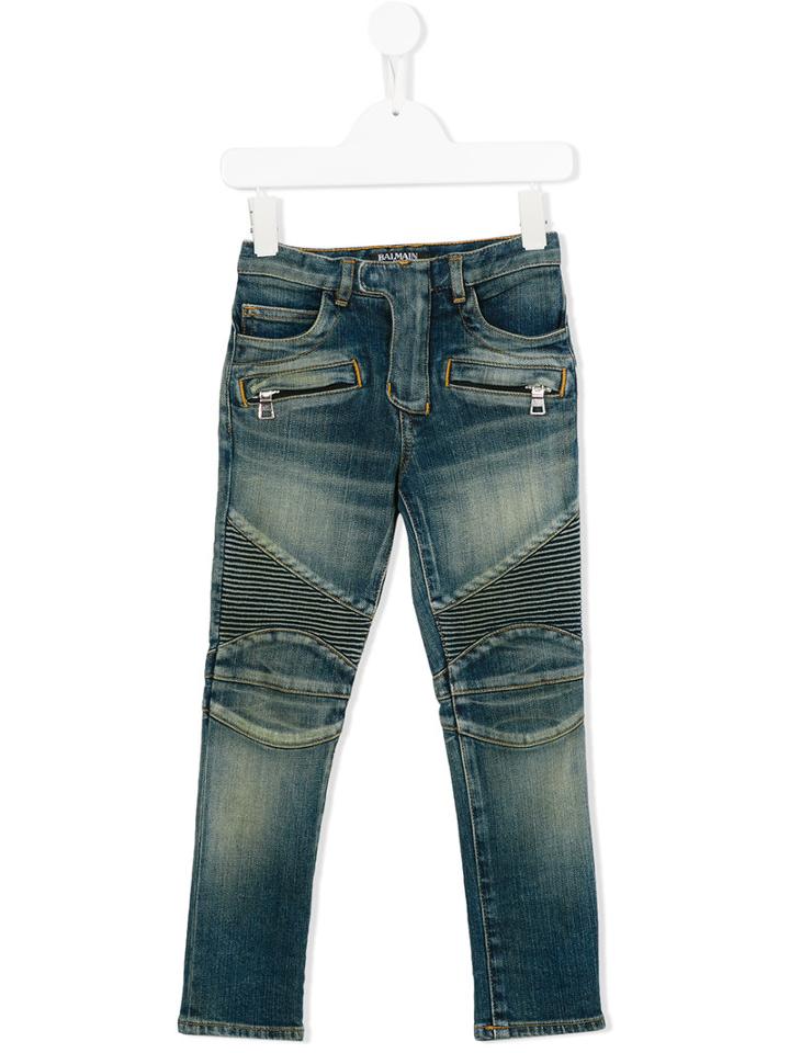 Balmain Kids Zipped Pockets Jeans, Girl's, Size: 12 Yrs, Blue