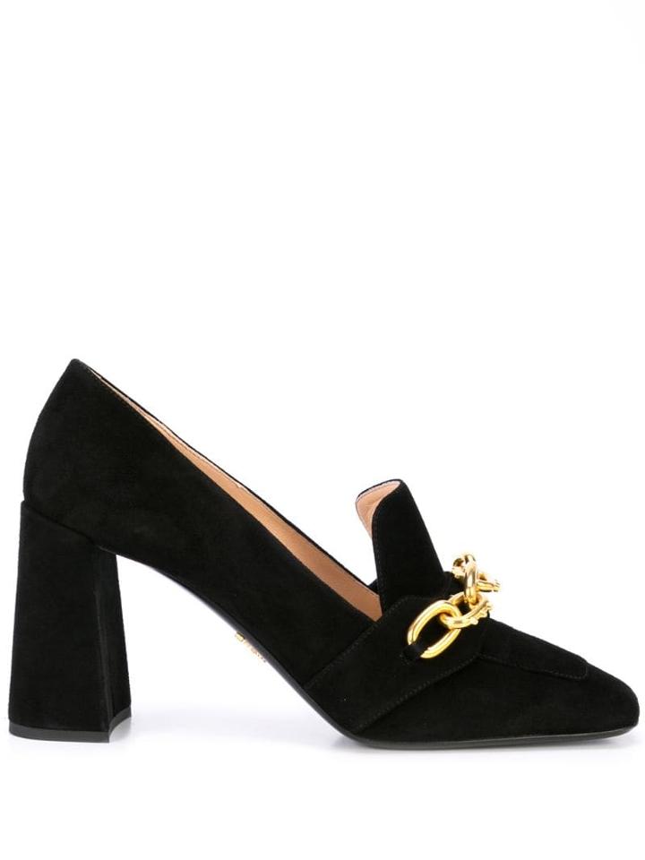 Prada Heeled Chain Loafers - Black
