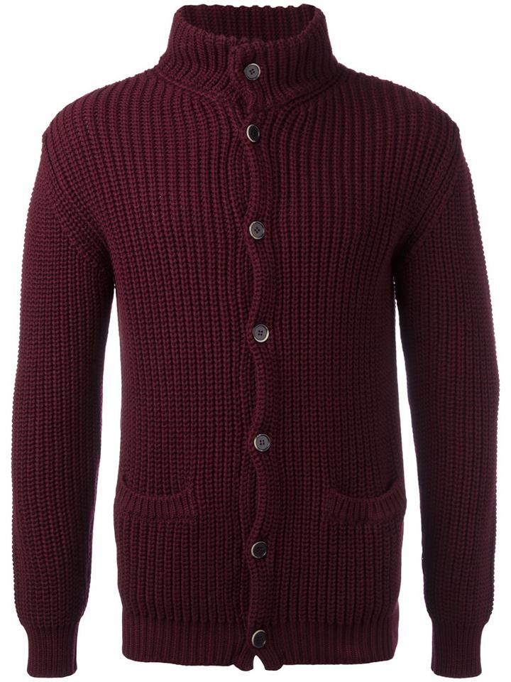 Barena Ribbed Cardigan, Men's, Size: Large, Red, Cotton