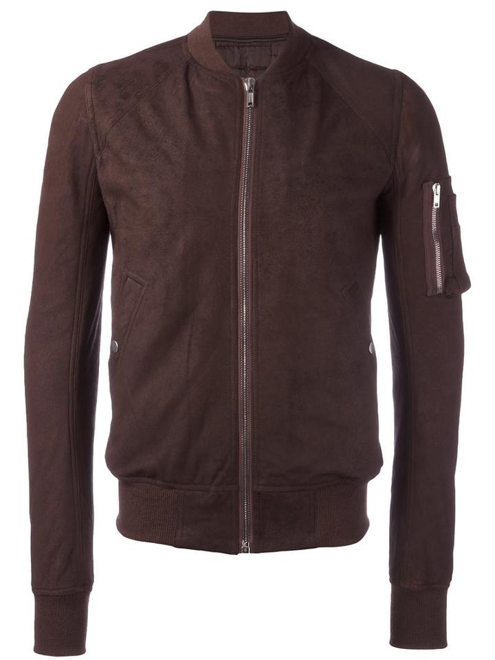 Rick Owens Raglan Bomber Jacket, Men's, Size: 48, Brown, Cotton/lamb Skin/polyester/virgin Wool