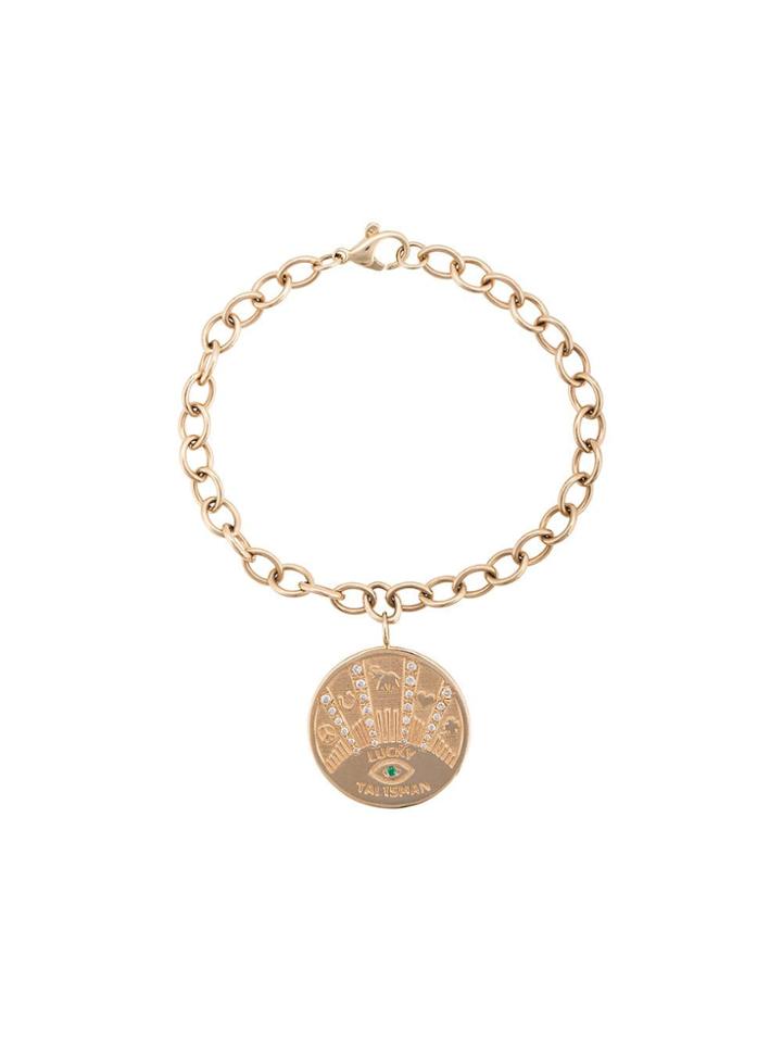 Marlo Laz 14kt Gold Talisman Diamond & Emerald Coin Bracelet - Yellow
