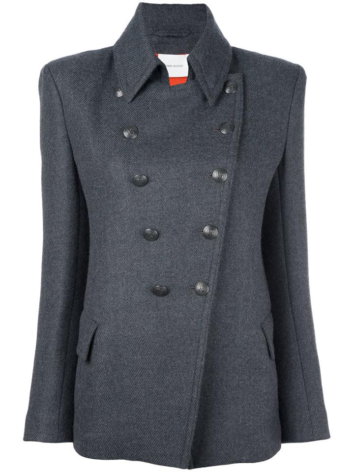 Pierre Balmain Asymmetric Double-breasted Jacket, Women's, Size: 42, Grey, Cotton/acrylic/wool