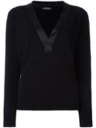 Twin-set V-neck Contrast Pullover, Women's, Size: Medium, Black, Silk/cashmere/wool