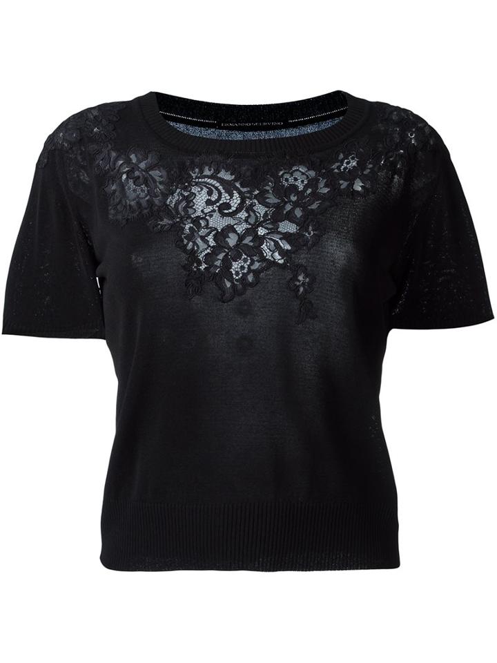 Ermanno Scervino Lace Detail Cropped T-shirt, Women's, Size: 42, Black, Polyamide/polyester/viscose
