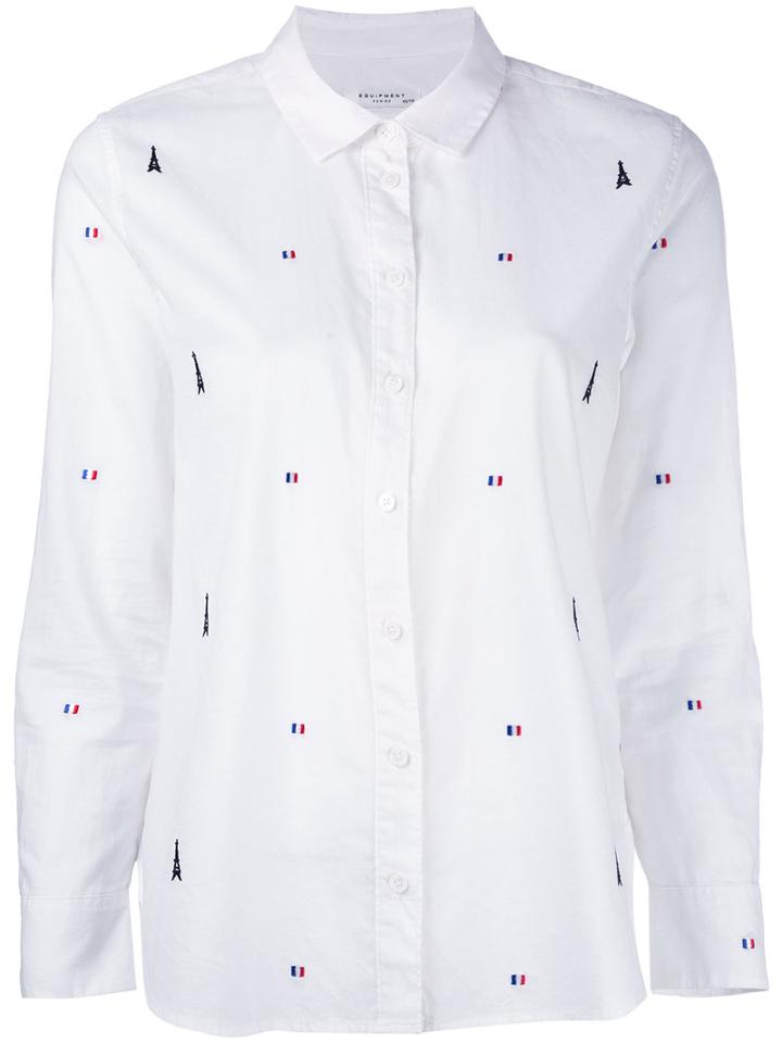 Equipment Eiffel Tower Print Shirt, Women's, Size: Small, White, Cotton