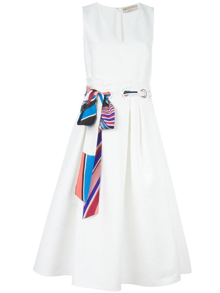 Emilio Pucci V-neck Dress, Size: 42, White, Silk/cotton