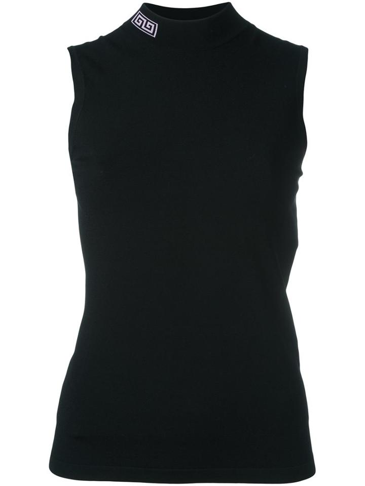 Versace 'greca' Collar Tank Top, Women's, Size: 38, Black, Viscose/polyester