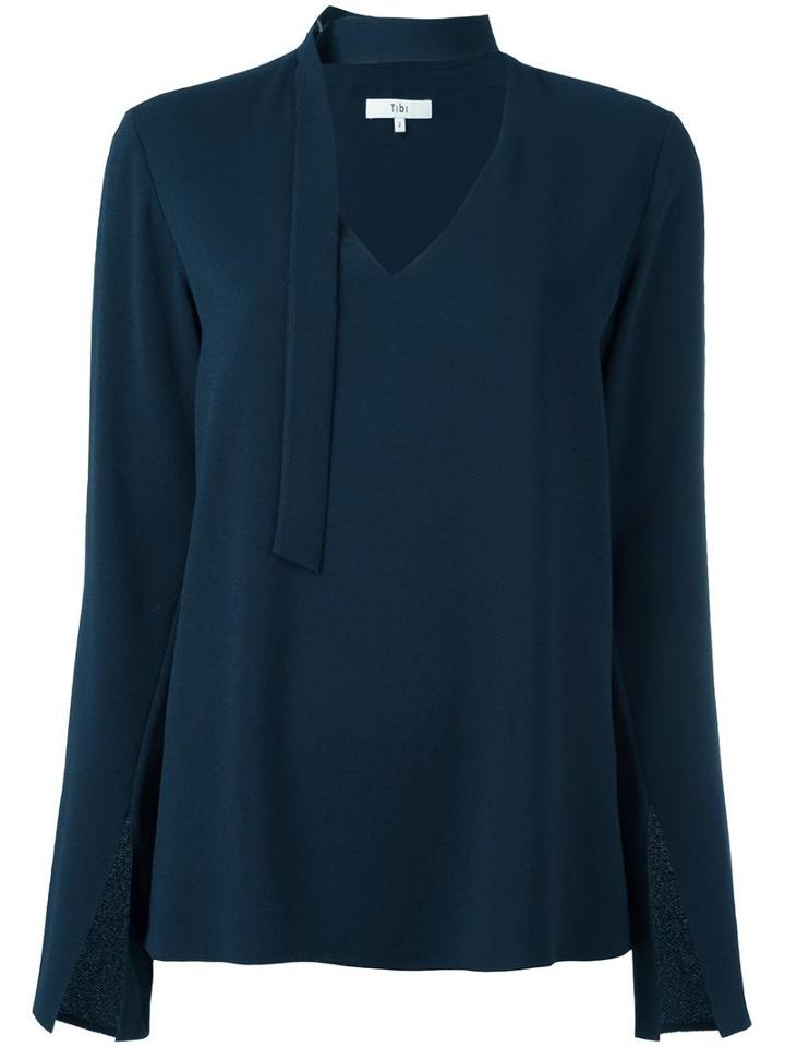 Tibi V-neck Detailing Blouse, Women's, Size: 2, Blue, Silk/polyester/triacetate