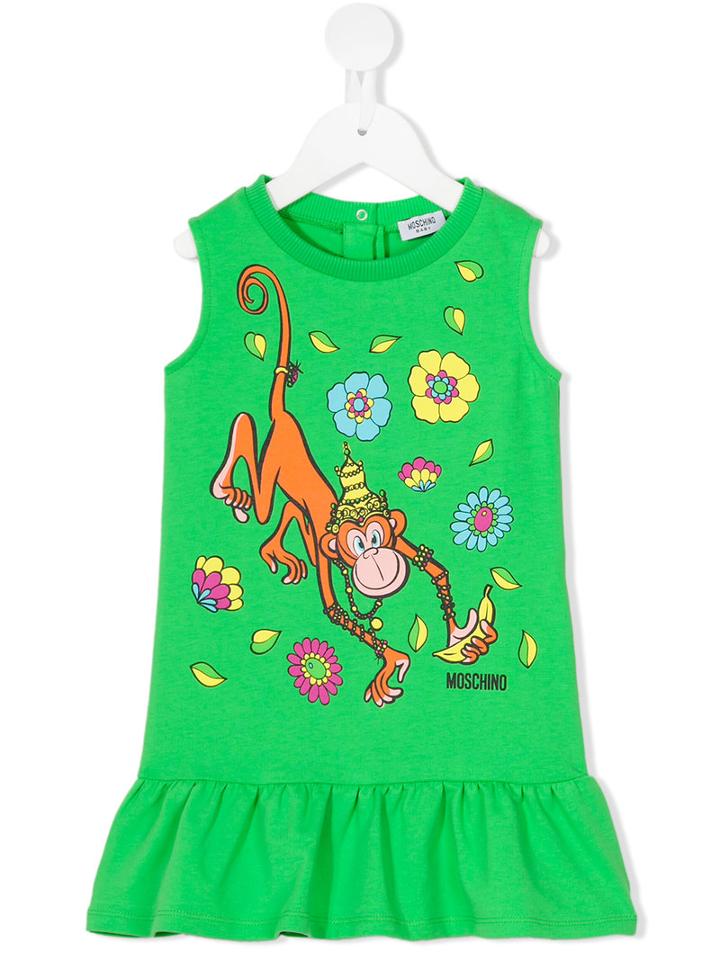 Moschino Kids - Monkey Print Dress - Kids - Cotton/spandex/elastane - 24 Mth, Green