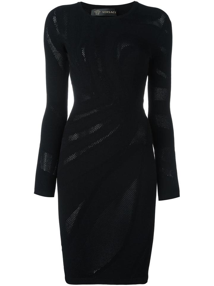 Versace Transparent Panel Knit Dress, Women's, Size: 40, Black, Viscose/polyester