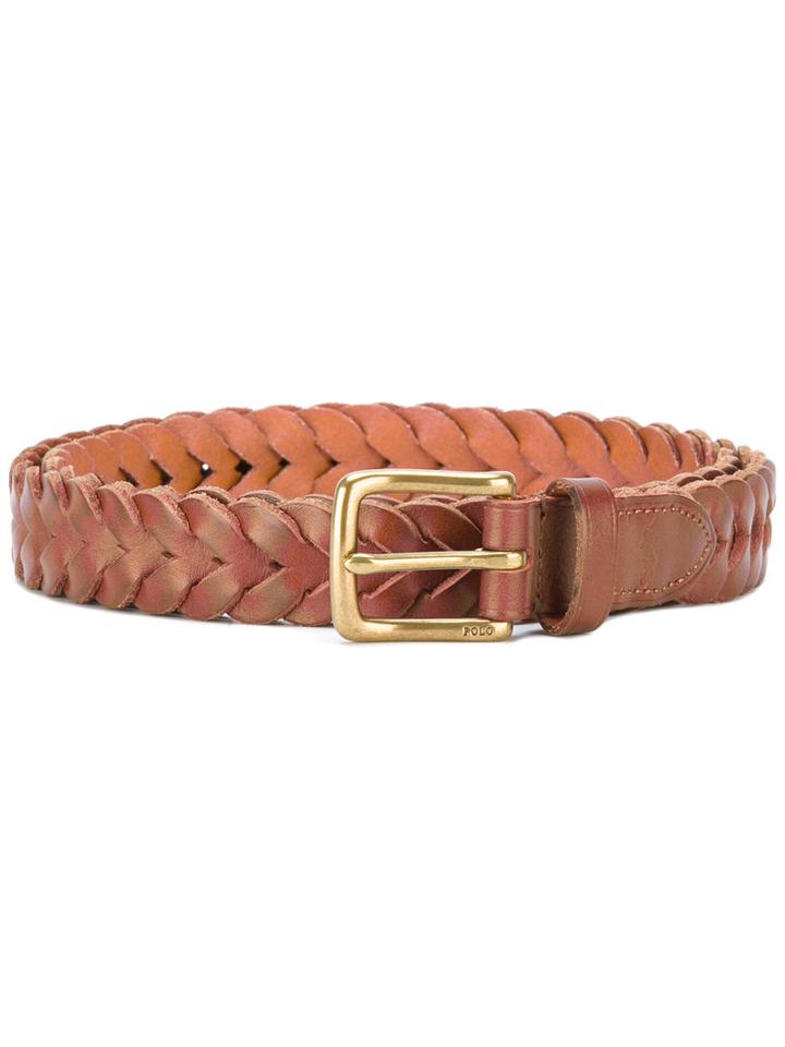 Polo Ralph Lauren Interlaced Leather Belt, Men's, Size: 95, Brown, Leather