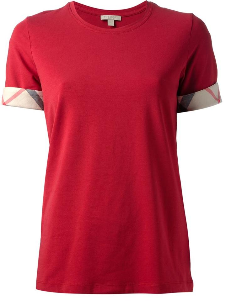Burberry Brit House Check Cuffs T-shirt, Women's, Size: Xl, Red, Cotton/spandex/elastane