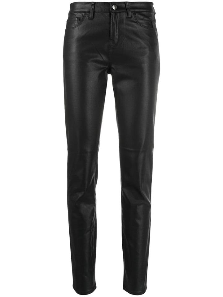 Emporio Armani Faux-leather Skinny Trousers - Black
