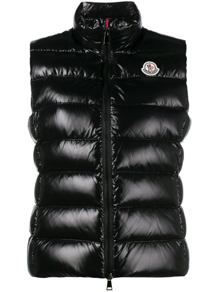 Moncler Patent Appliqué Logo Puffer Gilet - Black