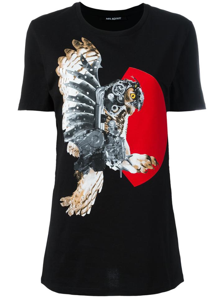 Neil Barrett Mechanical Owl Print T-shirt, Women's, Size: Small, Black, Cotton