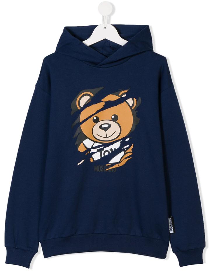 Moschino Kids Teen Teddy Logo Hoodie - Blue
