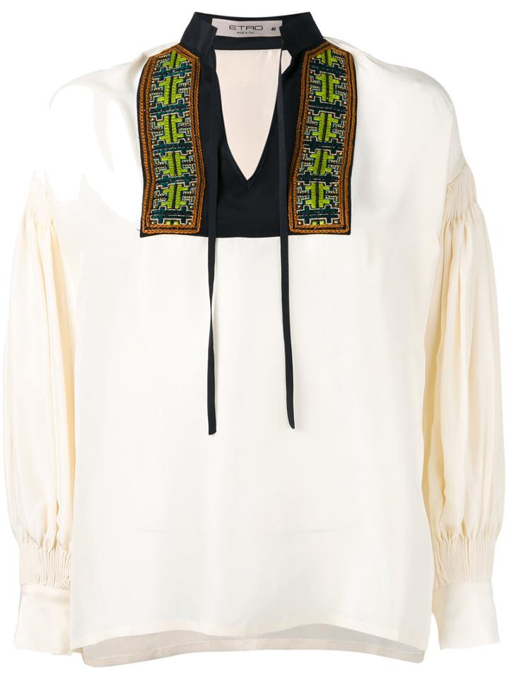Etro Embroidered Open Neck Top, Women's, Size: 42, Nude/neutrals, Silk/viscose/cotton/metallic Fibre