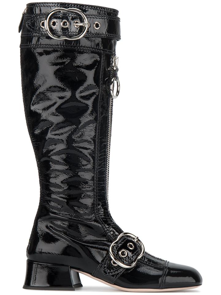 Miu Miu Black Patent Leather Zipper Knee Boots