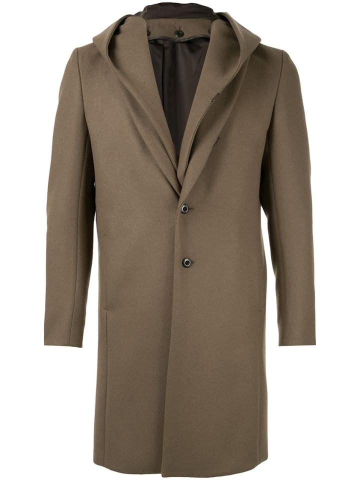 Attachment Hooded Button Coat - Green
