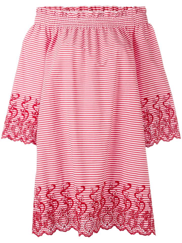 P.a.r.o.s.h. - Striped Off Shoulder Dress - Women - Cotton/polyamide/polyester/spandex/elastane - S, Women's, Red, Cotton/polyamide/polyester/spandex/elastane