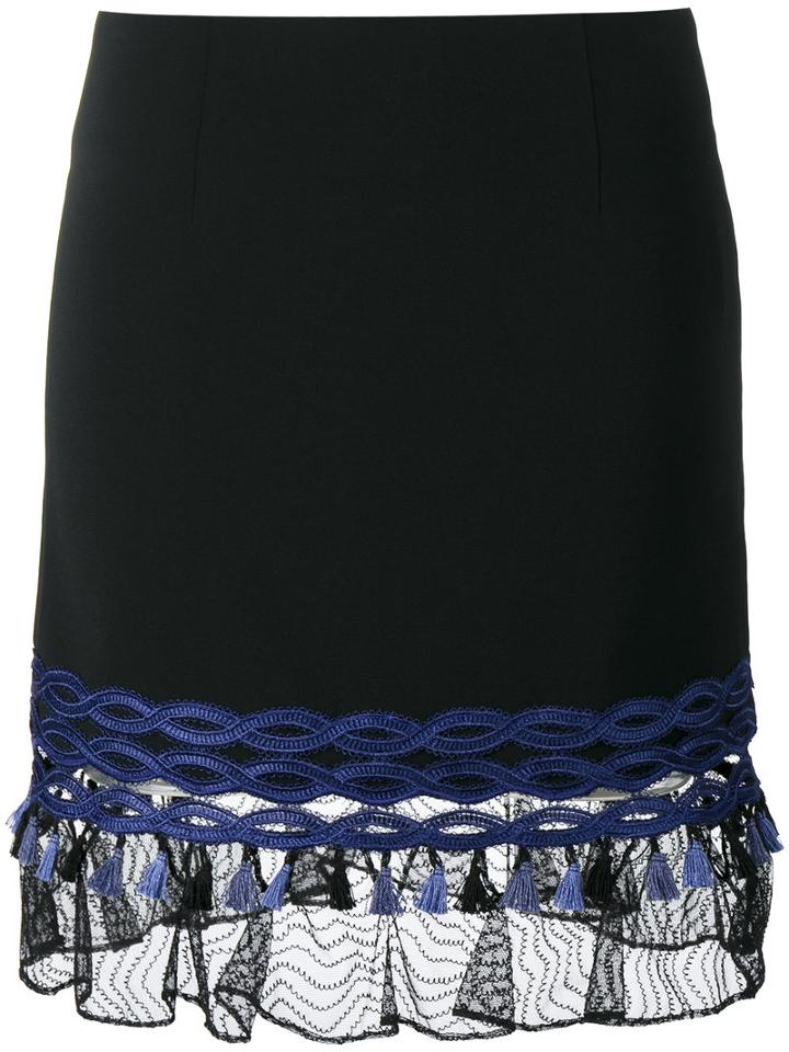 Jonathan Simkhai Lace-trimmed Mini Skirt, Women's, Size: 8, Black, Viscose/acetate/spandex/elastane/polyester