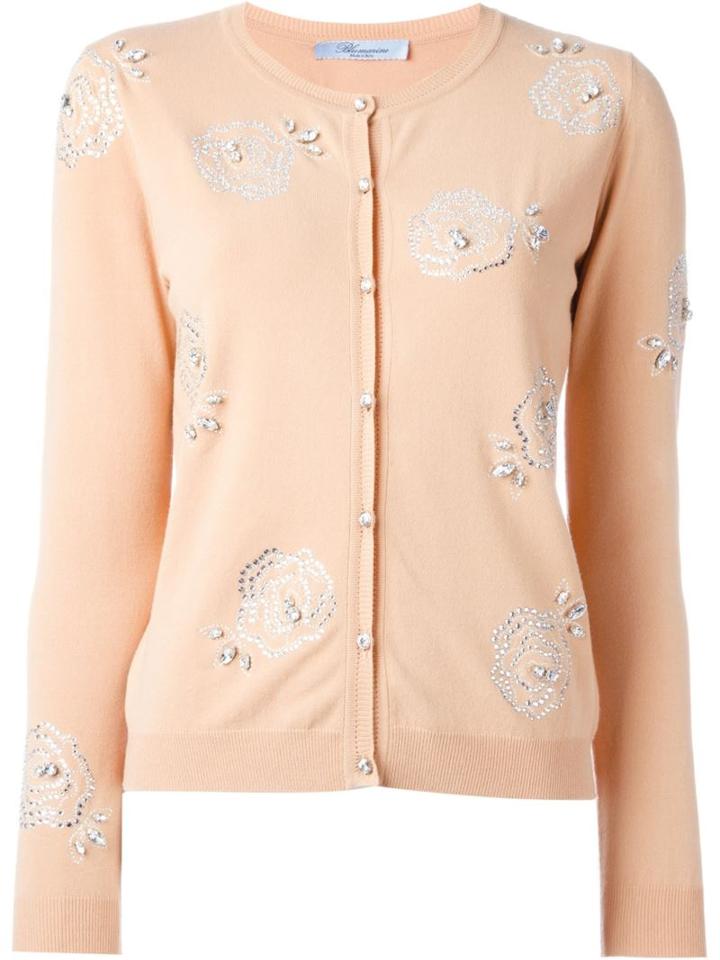 Blumarine Rhinestone Embellished Cardigan, Women's, Size: 40, Yellow/orange, Polyester/viscose
