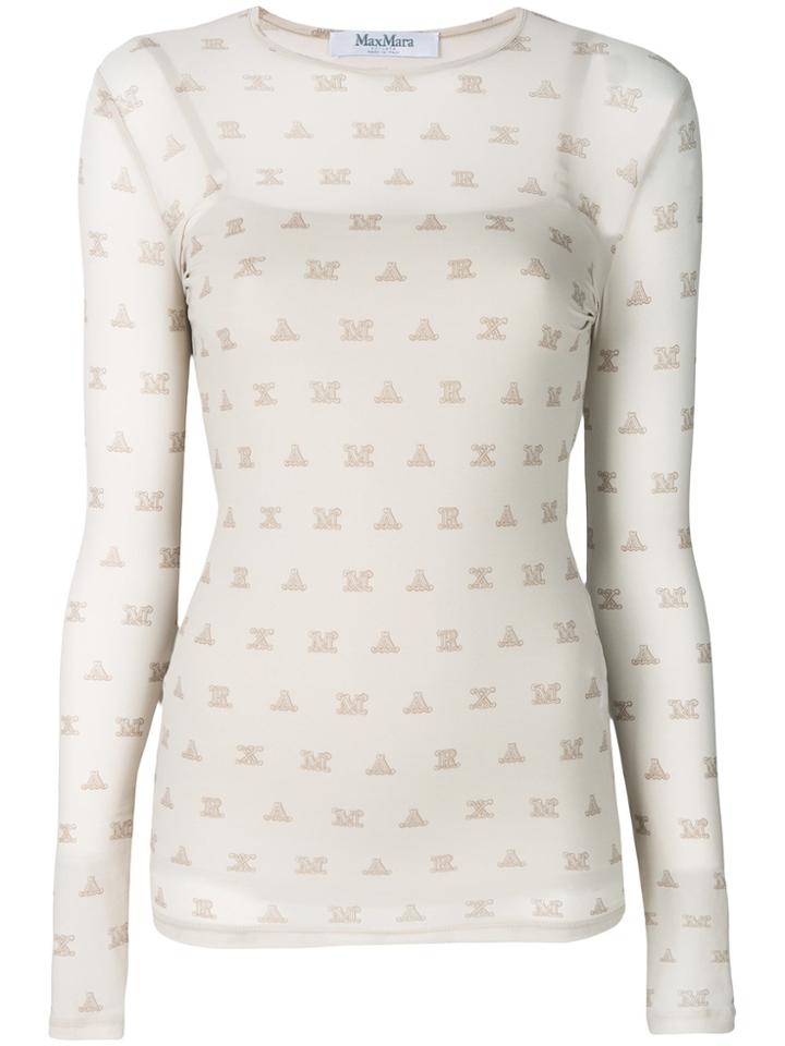 Max Mara All Over Logo Print Top - Nude & Neutrals