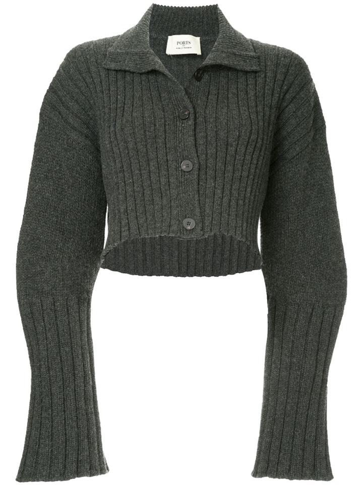 Ports 1961 Ribbed Cropped Cardigan - Grey