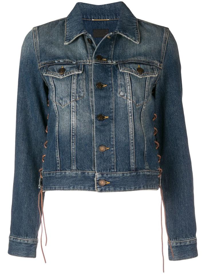 Saint Laurent Lace-up Detail Denim Jacket - Blue