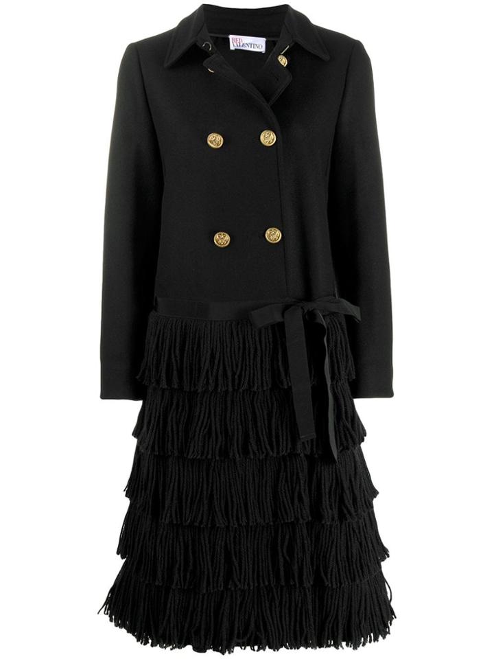 Red Valentino Fringed Double-breasted Coat - Black