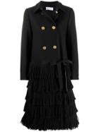 Red Valentino Fringed Double-breasted Coat - Black