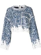 Aviù Sequin Embroidered Cropped Top - White