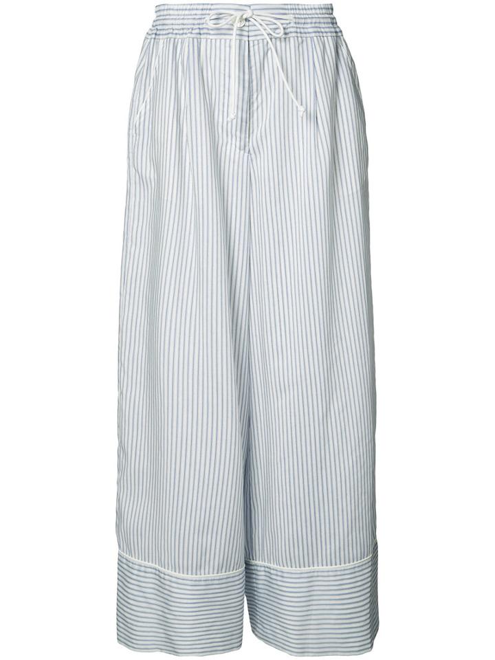 Sacai Wide-fit Pinstripe Trousers, Women's, Size: 1, Blue, Cupro/polyester