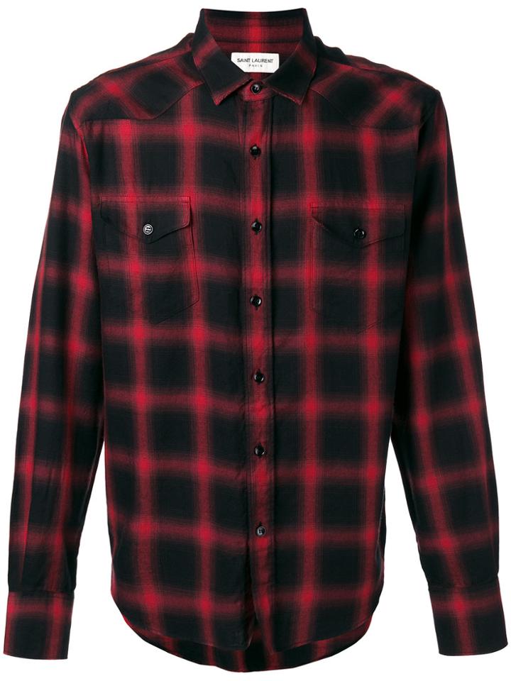 Saint Laurent Signature Yves Collar Plaid Shirt - Black
