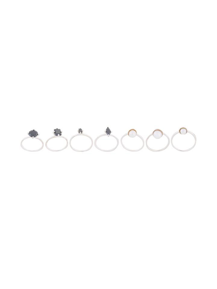 E.m. Crystal And Pearl Set Of Three Rings - Metallic